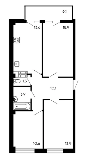 Планировка 3-комн. квартира, 75.6 м² ЖК «Доброгород»