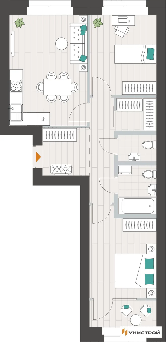 Планировка 2-комн. квартира, 61.36 м² ЖК «Аквамарин» Планировка 2-комн. квартира, 61.36 м² ЖК «Аквамарин»