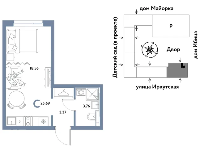 Планировка Студия, 25.69 м² ЖК «Остров-сад» Планировка Студия, 25.69 м² ЖК «Остров-сад»