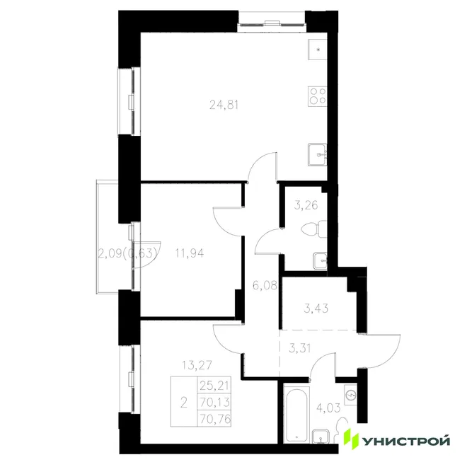 Планировка 2-комн. квартира, 70.76 м² ЖК «Statum» Планировка 2-комн. квартира, 70.76 м² ЖК «Statum»