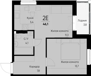 Планировка 2-комн. квартира, 46.1 м² ЖК «Васильевский остров»