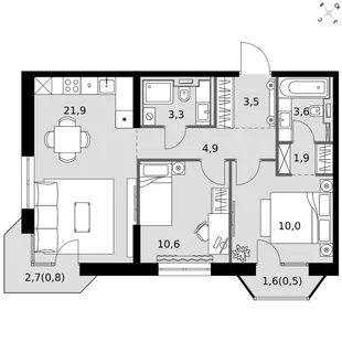Квартира 2-комн. квартира, 62 м² ЖК «Фриссон» Фото 1 Квартира 2-комн. квартира, 62 м² ЖК «Фриссон» Фото 1