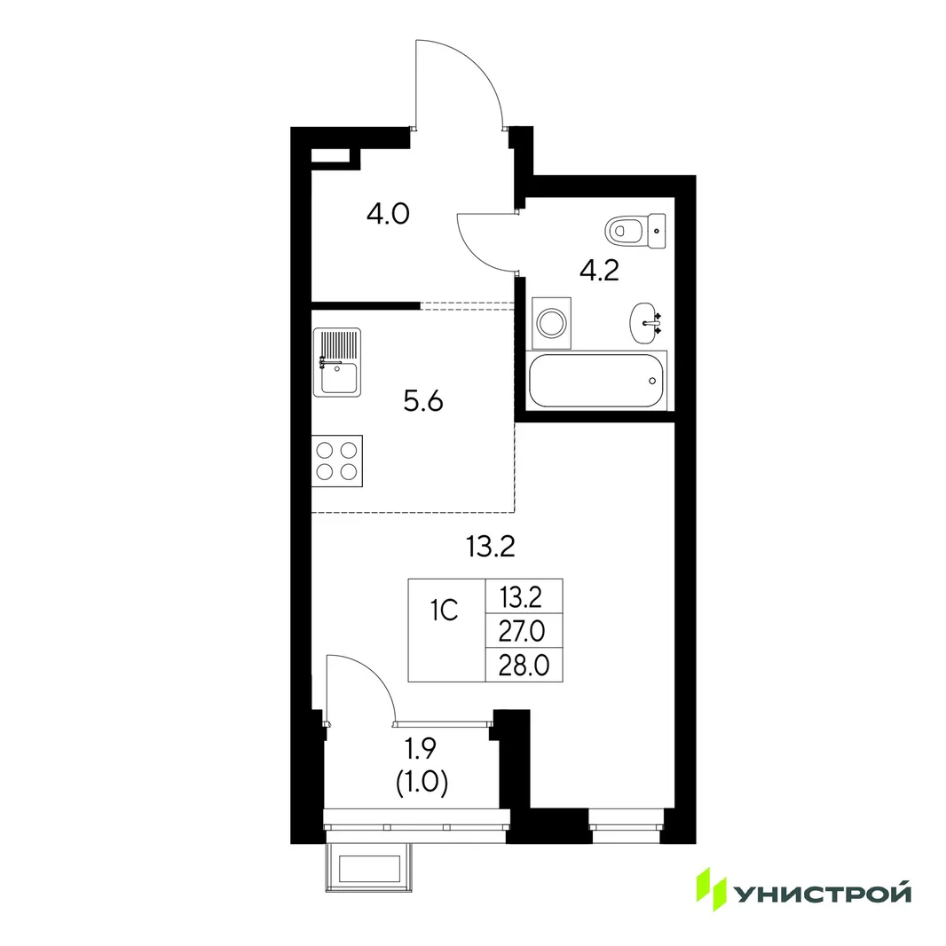 Планировка 1-комн. квартира, 28 м² ЖК «Стадиум»