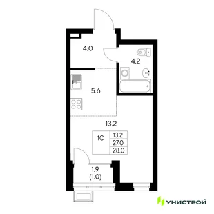 Планировка 1-комн. квартира, 28 м² ЖК «Стадиум»