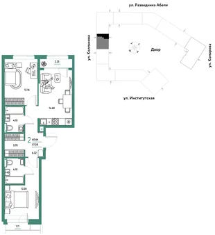 Планировка 2-комн. квартира, 60.64 м² ЖК «Страна.Парковая»