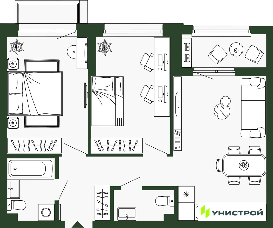 Планировка 2-комн. квартира, 59.8 м² ЖК «Парковый квартал 2.0»
