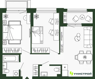 Планировка 2-комн. квартира, 59.8 м² ЖК «Парковый квартал 2.0»