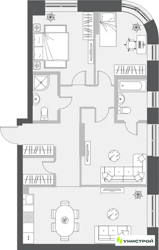 Планировка 3-комн. квартира, 81.43 м² ЖК «Уникум на Проспекте Победы»