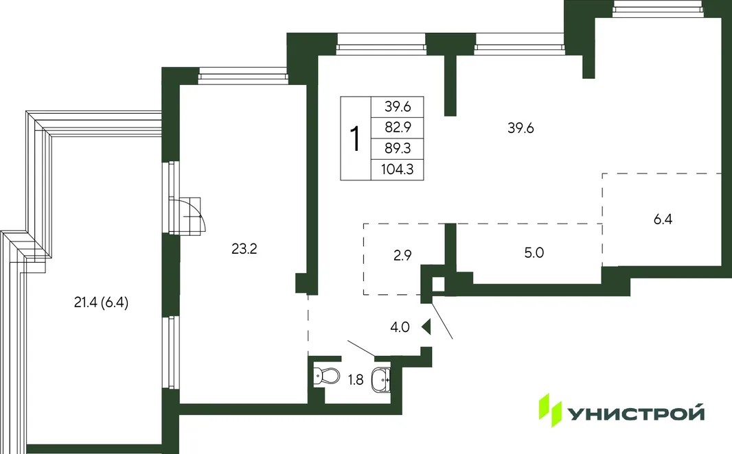 Планировка 1-комн. квартира, 89.3 м² ЖК «Парковый квартал 2.0»