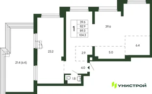 Планировка 1-комн. квартира, 89.3 м² ЖК «Парковый квартал 2.0»