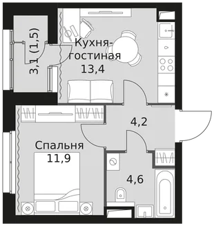 Квартира 1-комн. квартира, 35.6 м² ЖК «Sky Garden» Фото 1 Квартира 1-комн. квартира, 35.6 м² ЖК «Sky Garden» Фото 1