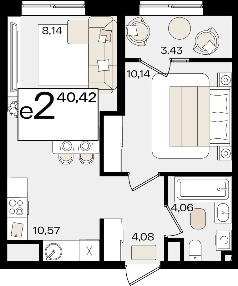 Планировка 2-комн. квартира, 40.42 м² ЖК «Патрики»
