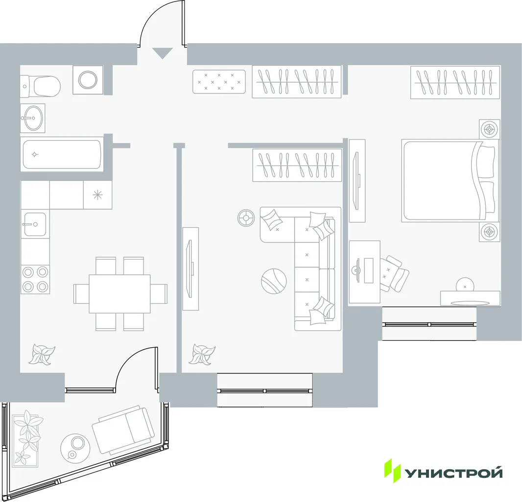 Планировка 2-комн. квартира, 57.35 м² ЖК «Причал»