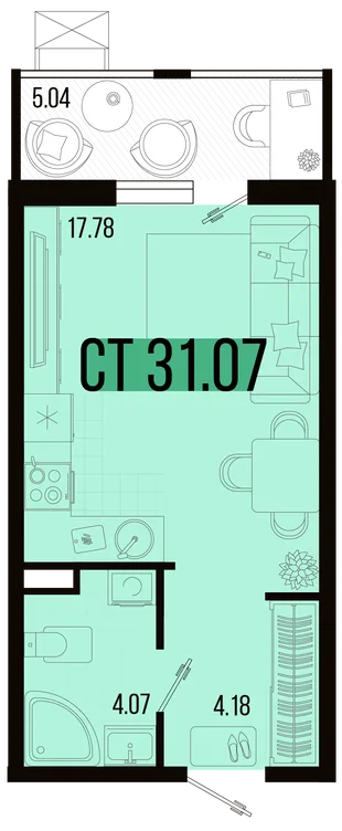 Планировка Студия, 28.55 м² ЖК «Цветной бульвар»
