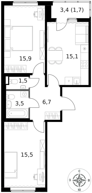 Квартира 2-комн. квартира, 59.9 м² ЖК «1-й Ясеневский» Фото 1 Квартира 2-комн. квартира, 59.9 м² ЖК «1-й Ясеневский» Фото 1