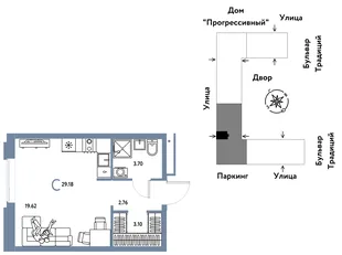 Планировка Студия, 29.18 м² ЖК «Микрорайон Домашний»