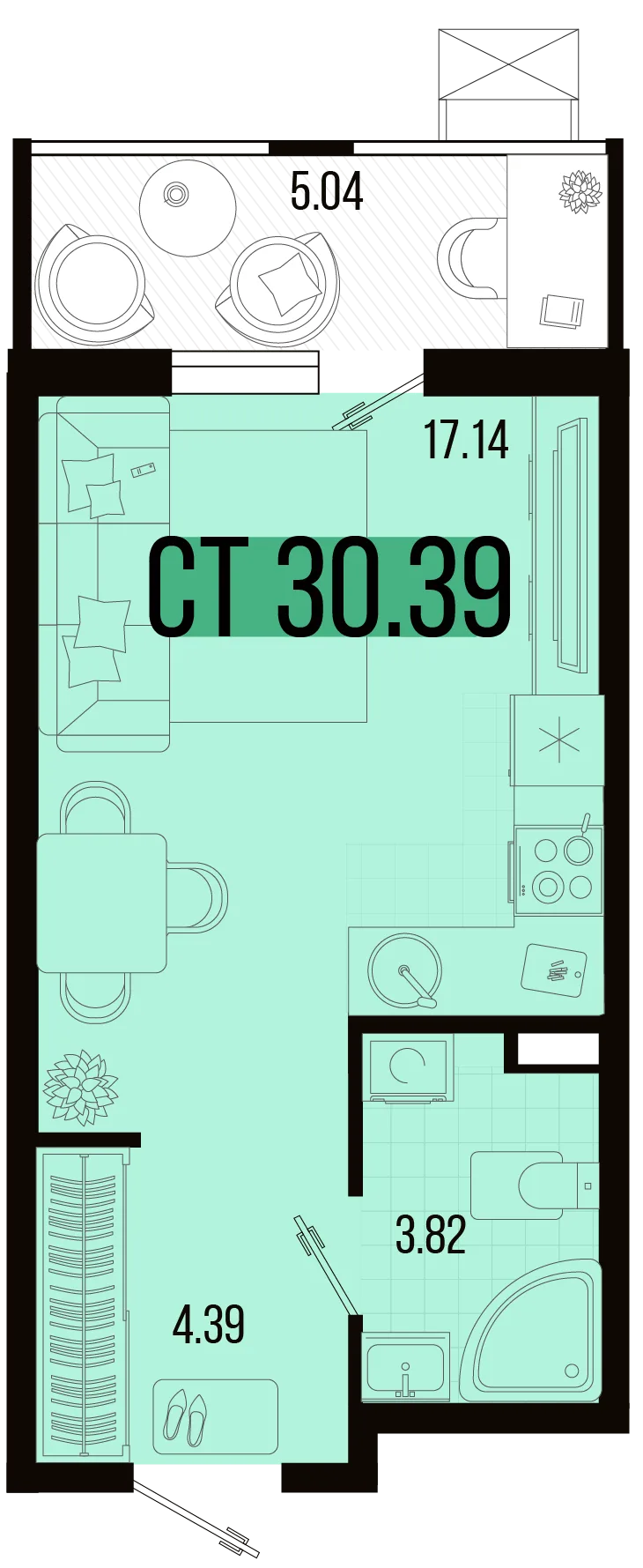 Планировка Студия, 27.87 м² ЖК «Цветной бульвар»