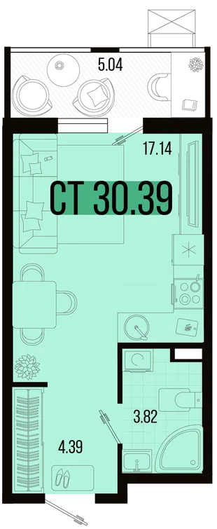 Планировка Студия, 27.87 м² ЖК «Цветной бульвар»