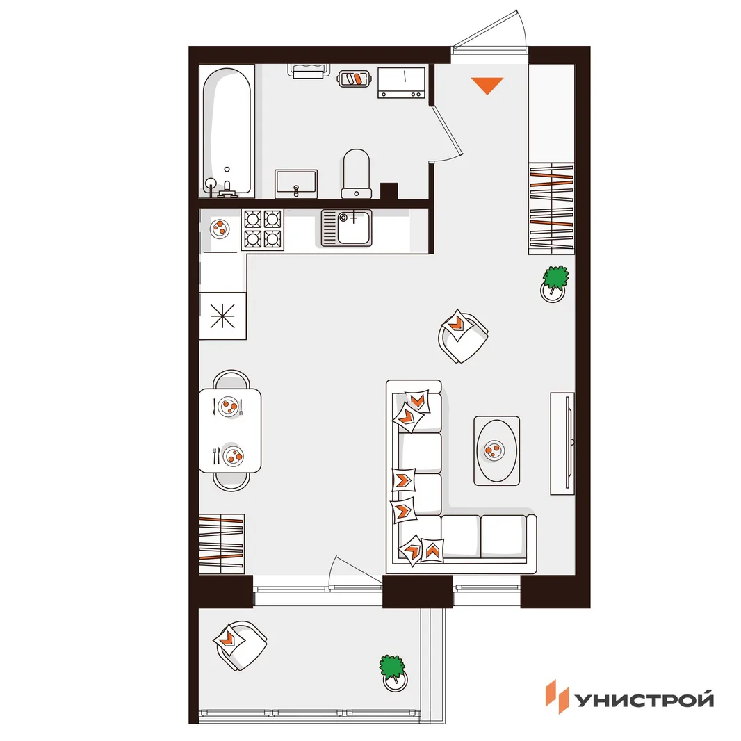 Планировка 1-комн. квартира, 31.84 м² ЖК «Лисино»