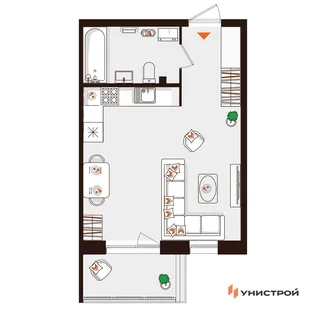 Планировка 1-комн. квартира, 31.84 м² ЖК «Лисино»