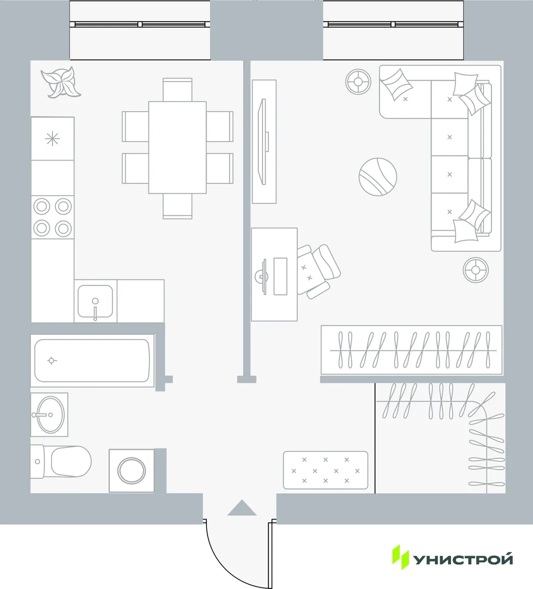 Планировка 1-комн. квартира, 38.3 м² ЖК «Причал»
