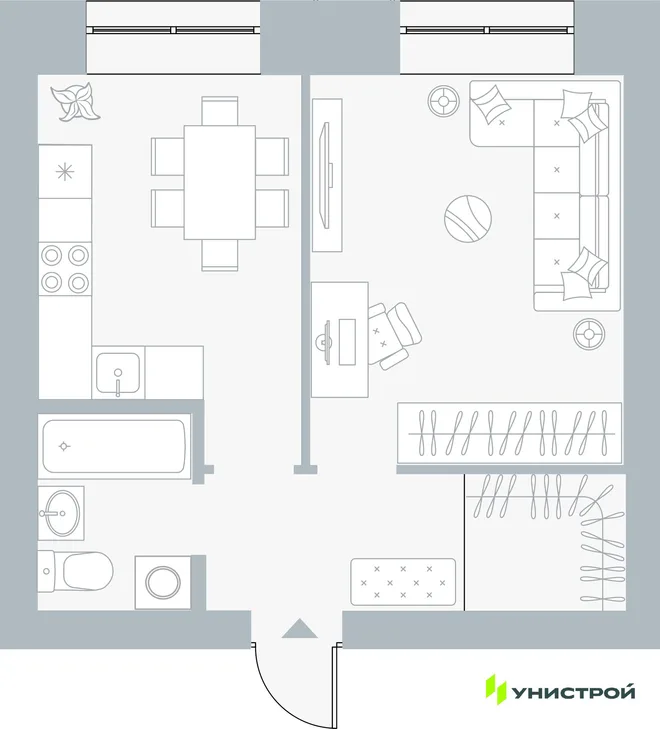 Планировка 1-комн. квартира, 38.3 м² ЖК «Причал» Планировка 1-комн. квартира, 38.3 м² ЖК «Причал»