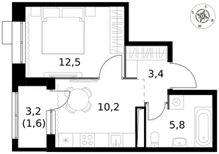 Квартира 1-комн. квартира, 33.5 м² ЖК «1-й Саларьевский» Фото 1 Квартира 1-комн. квартира, 33.5 м² ЖК «1-й Саларьевский» Фото 1