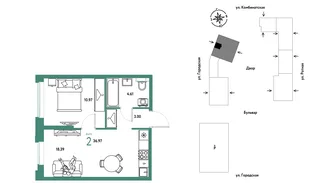 Планировка 2-комн. квартира, 36.97 м² ЖК «Уральский сад»