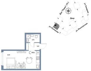 Планировка Студия, 28.26 м² ЖК «Страна.Парковая»