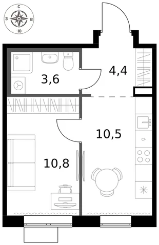 Квартира 1-комн. квартира, 29.3 м² ЖК «1-й Саларьевский» Фото 1