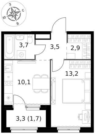 Квартира 1-комн. квартира, 35.1 м² ЖК «1-й Химкинский» Фото 1