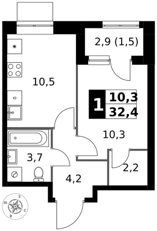 Квартира 1-комн. квартира, 32.4 м² ЖК «1-й Измайловский» Фото 1