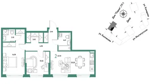 Планировка 2-комн. квартира, 67.01 м² ЖК «Страна.Парковая»