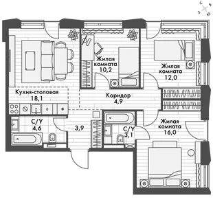 Квартира 3-комн. квартира, 72.8 м² ЖК «Философия» Фото 1 Квартира 3-комн. квартира, 72.8 м² ЖК «Философия» Фото 1