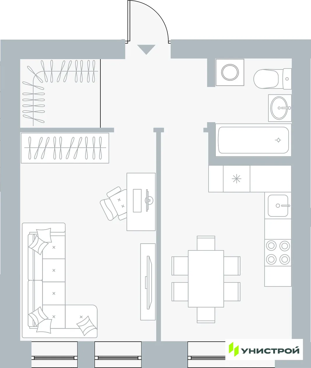 Планировка 1-комн. квартира, 37.13 м² ЖК «Причал»
