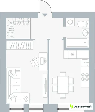 Планировка 1-комн. квартира, 37.13 м² ЖК «Причал»