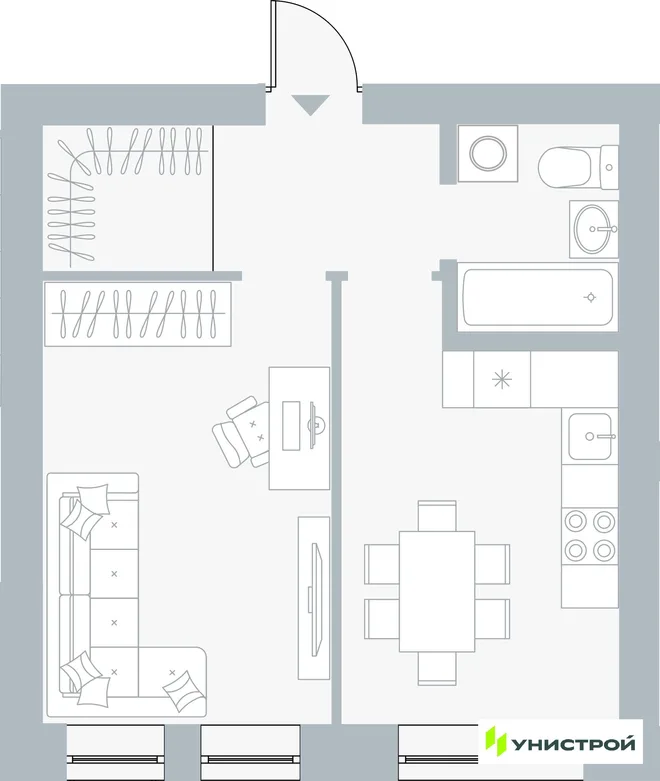 Планировка 1-комн. квартира, 37.13 м² ЖК «Причал» Планировка 1-комн. квартира, 37.13 м² ЖК «Причал»