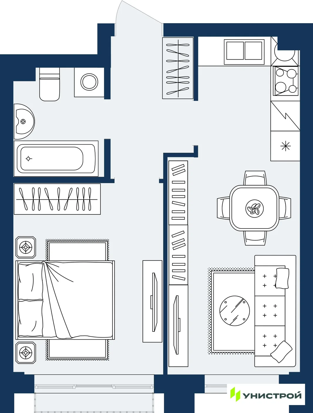 Планировка 1-комн. квартира, 36.53 м² ЖК «ГРАНД БЕРЕГ»