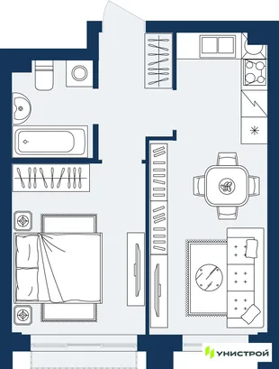 Планировка 1-комн. квартира, 36.53 м² ЖК «ГРАНД БЕРЕГ»