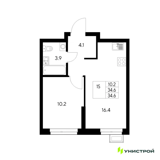 Планировка 1-комн. квартира, 34.6 м² ЖК «Стадиум» Планировка 1-комн. квартира, 34.6 м² ЖК «Стадиум»