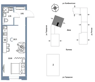 Планировка Студия, 29.71 м² ЖК «Уральский сад»