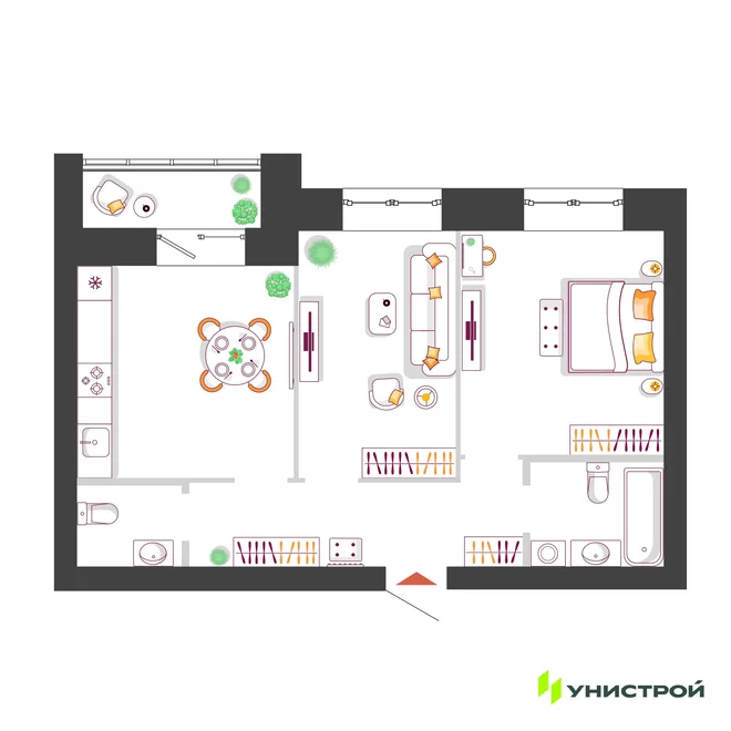 Планировка 2-комн. квартира, 55.5 м² ЖК «Южный бульвар 2» Планировка 2-комн. квартира, 55.5 м² ЖК «Южный бульвар 2»