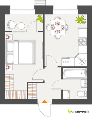 Планировка 1-комн. квартира, 34.43 м² ЖК «Атмосфера»