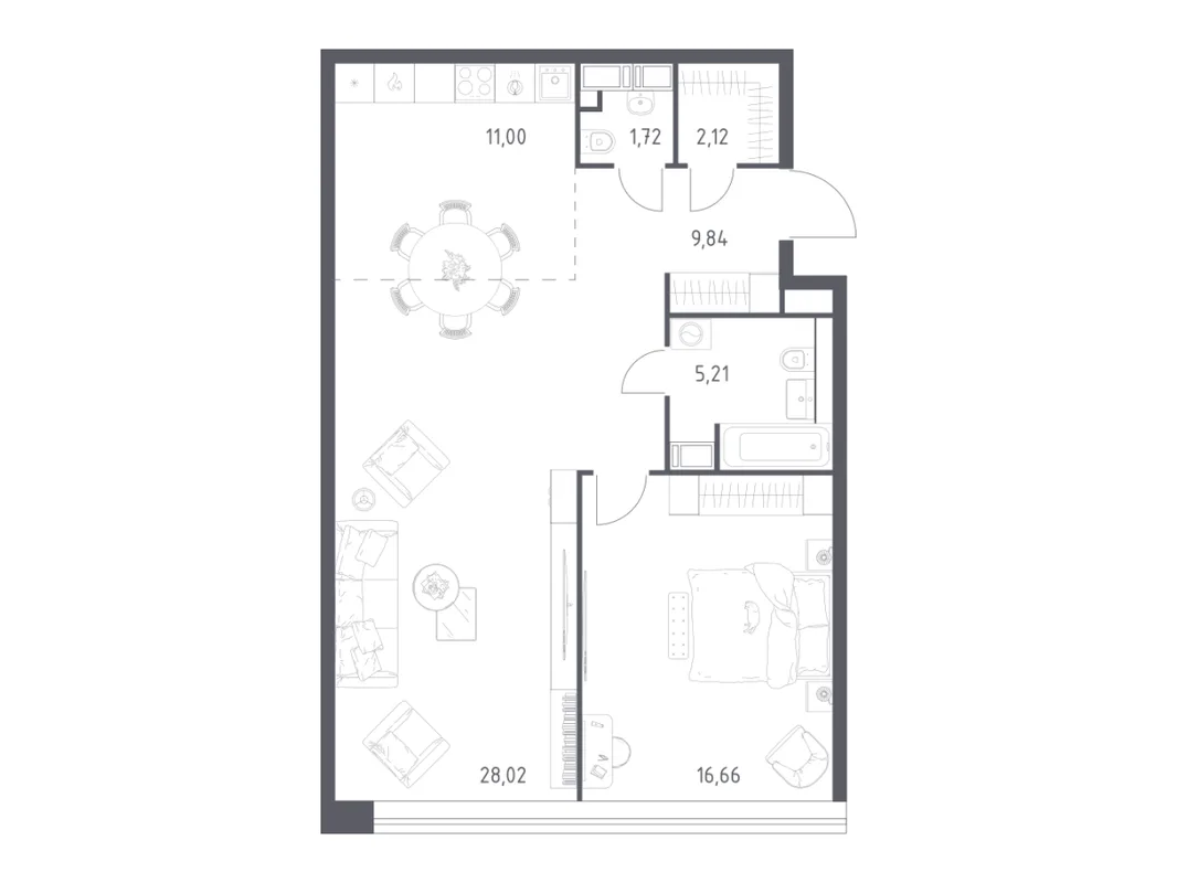 Планировка 1-комн. квартира, 73.8 м² ЖК «Октябрьская 98»