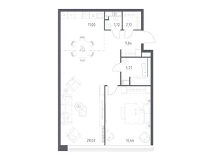 Планировка 1-комн. квартира, 73.8 м² ЖК «Октябрьская 98»