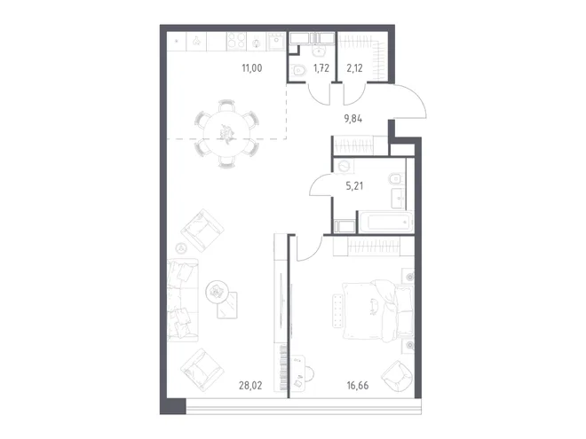 Планировка 1-комн. квартира, 73.8 м² ЖК «Октябрьская 98»