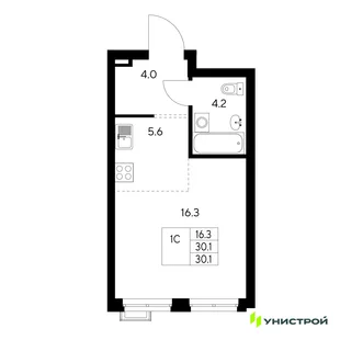 Планировка 1-комн. квартира, 30.1 м² ЖК «Стадиум»