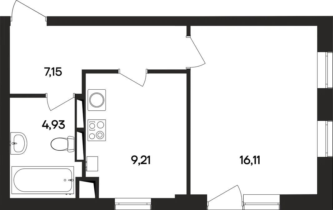 Планировка 1-комн. квартира, 37.7 м² ЖК «Кубики»