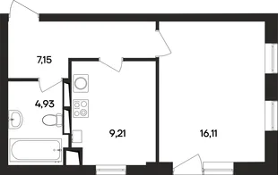 Планировка 1-комн. квартира, 37.7 м² ЖК «Кубики»