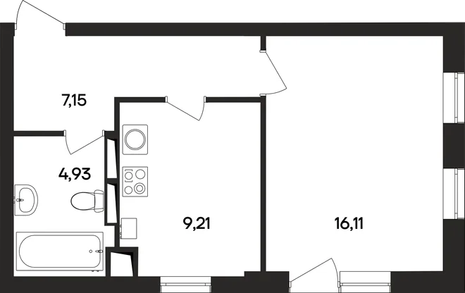 Планировка 1-комн. квартира, 37.7 м² ЖК «Кубики»
